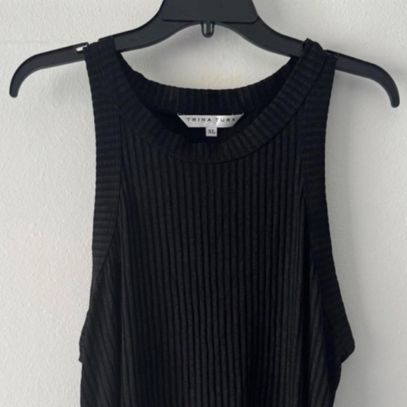 Trina Turk Black Ribbed Stretch Knit Tank Top | Size XL - Picture 1 of 2
